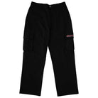 The 44643574 Groundwork Cargo Pants are black ripstop bottoms for men by Independent, featuring side pockets, a red INDEPENDENT patch on the right leg, belt loops, button closure, and a relaxed fit—ideal for Independent Trucks fans.