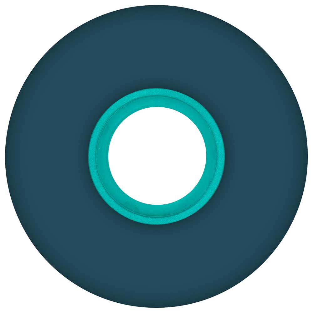 A top-down view of a 54mm Clouds Navy 92a Ricta skateboard wheel featuring a dark teal exterior, bright turquoise inner ring, and hollow white core.