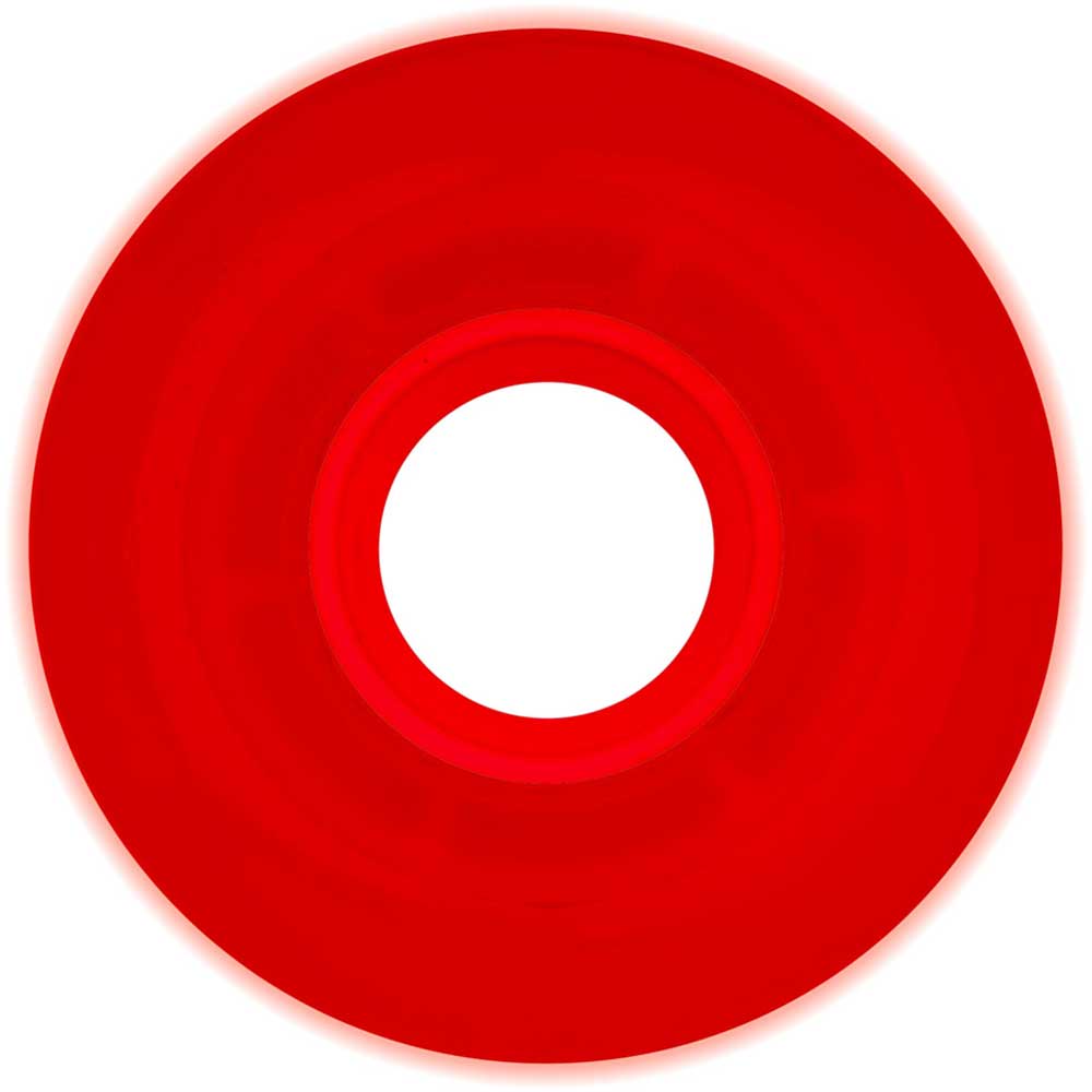 A top-down view of a 55mm Clouds GITD Red 78a Ricta skateboard wheel with a central hole, set against a clean white background.