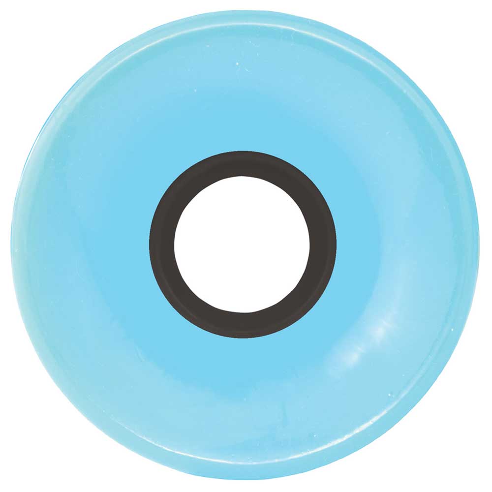 A single 55mm Shin Sanbongi Mini Super Juice Blue 78a OJ Wheels skateboard wheel with a black core, viewed from above on a white background.