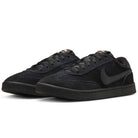 A pair of 909096002 Black Vivid Orange FC Classic Nike SB suede skateboarding shoes with a low-top design, black laces, Solarsoft insole for comfort, and the Nike Swoosh logo, displayed on a white background.