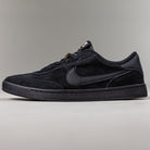The 909096002 Black Vivid Orange FC Classic Nike SB suede skateboarding shoe features a suede and leather upper, signature Nike swoosh, and Solarsoft insole, shown in profile against a plain gray background.