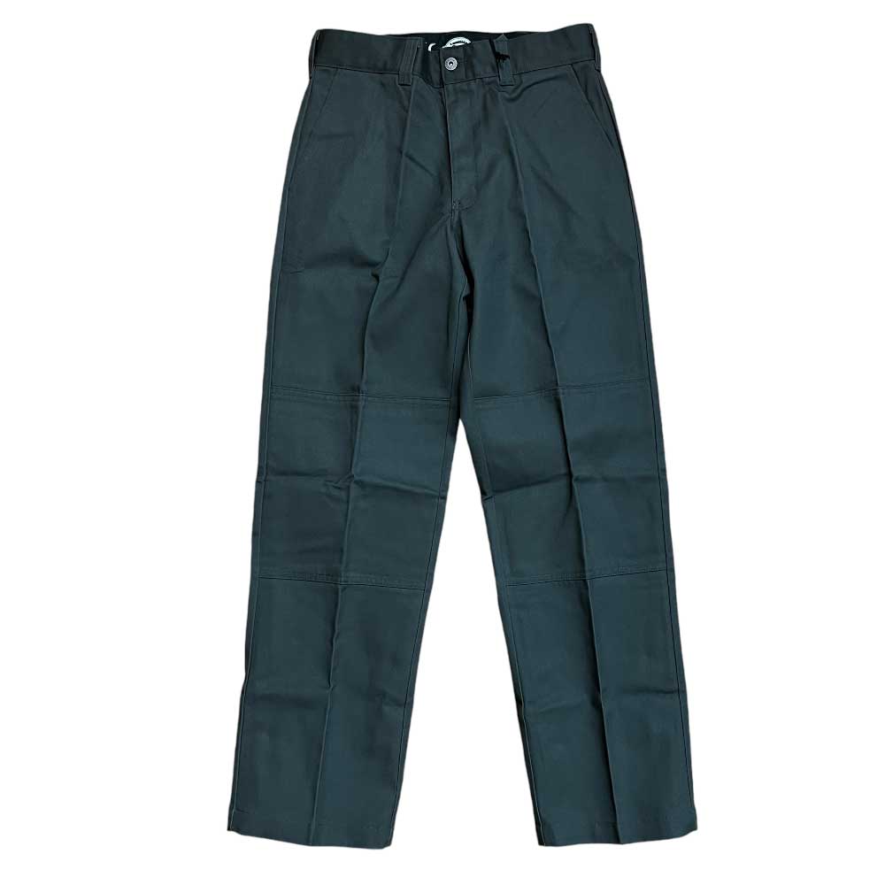 The A865R0OG Olive Spitfire Double Knee Dickies Skateboarding Pant in regular fit twill features straight legs, double knee seams, front and back pockets, and a button-zipper closure. Shown laid flat on a white background.