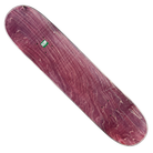 A signed Almost Round Three Rodney Mullen Daewon Song Skateboard Deck 7.4x31 collectible features a reddish-purple stained wood finish with a small green and white logo near the center, displayed on a white background.