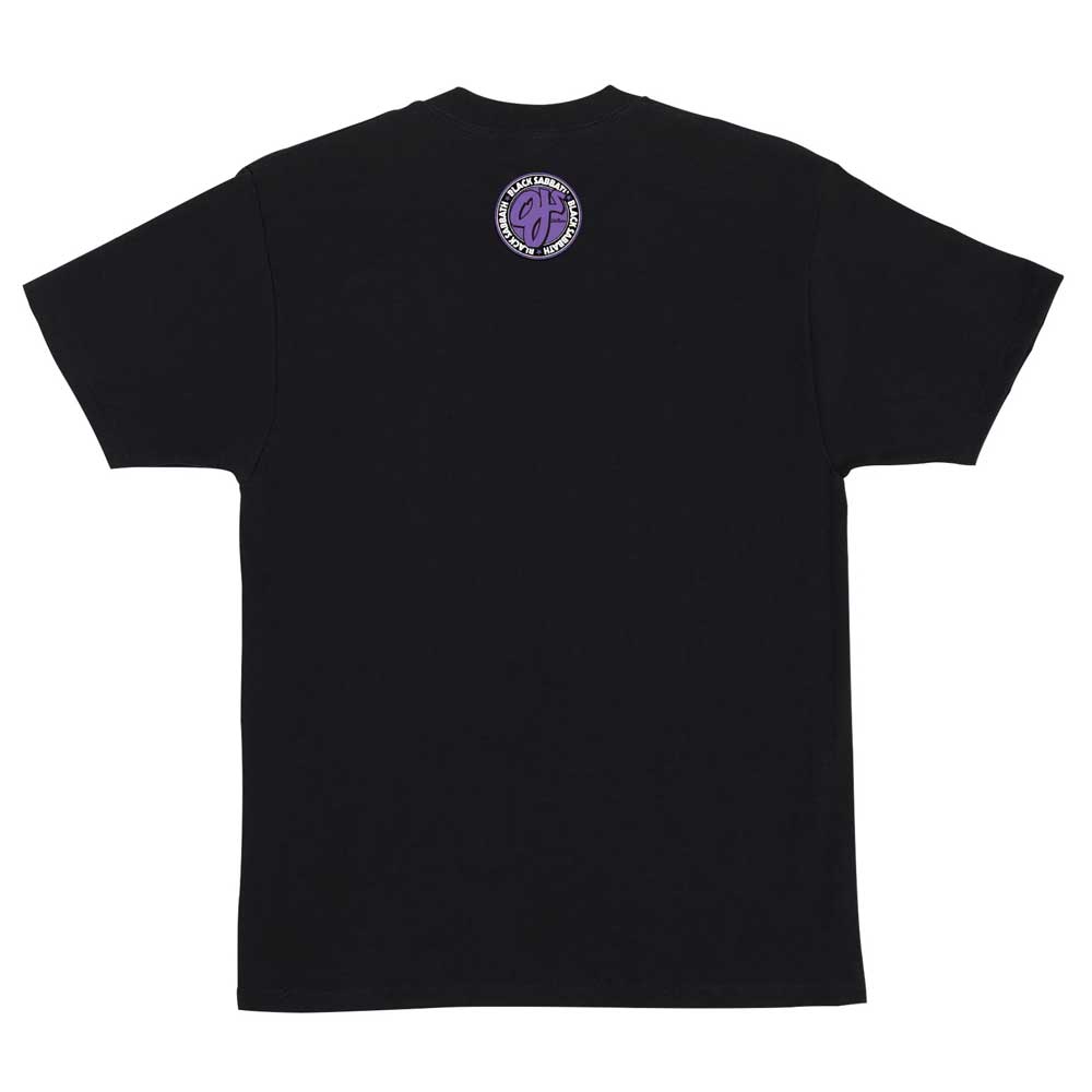 The Black Sabbath Paranoid Witch Heavyweight T-Shirt Black OJ Tee is shown from the back, displaying a small round purple and white logo with text near the neckline. This men's short-sleeve tee is otherwise plain with no other visible designs.