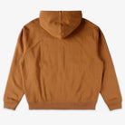 The Brown Duck Zip Through Hoodie Thrasher Magazine x Dickies Skateboarding A887J OBD is laid flat, back side up, with no visible designs or logos. It features a relaxed fit, long sleeves, ribbed cuffs, and waistband.