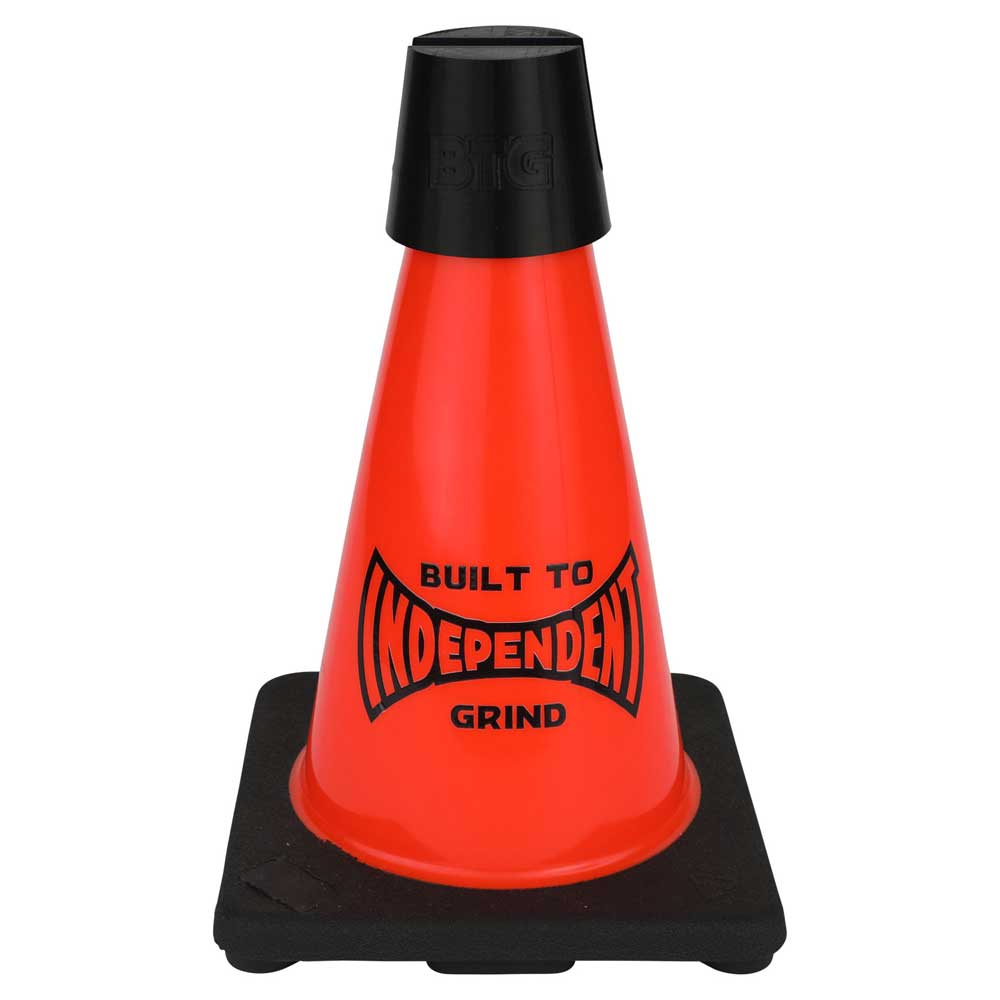 The Built to Grind Independent Phone Cone is a red traffic cone with a black base and top, featuring the bold “BUILT TO GRIND” label on the front. Inspired by Independent Trucks, it cleverly doubles as a phone stand.