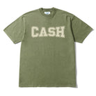 The Campus Tee Olive Cash Only is a 6.5oz heavyweight cotton t-shirt in olive green with "CASH" in bold, cream print across the chest. It features short sleeves and a relaxed fit.