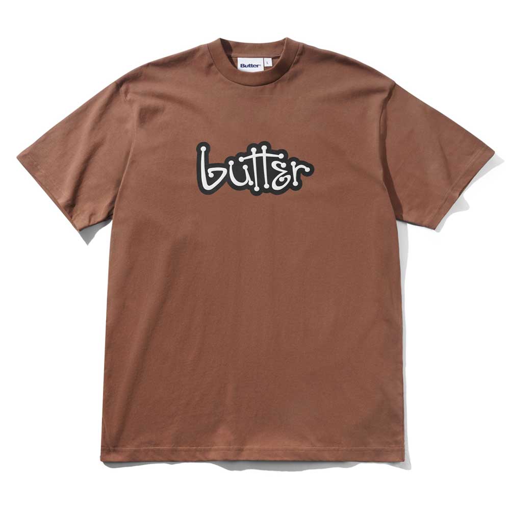 The Connection Brown Tee by Butter Goods features "butter" in bold, playful white and black letters across the chest—ideal for Butter Goods fans.