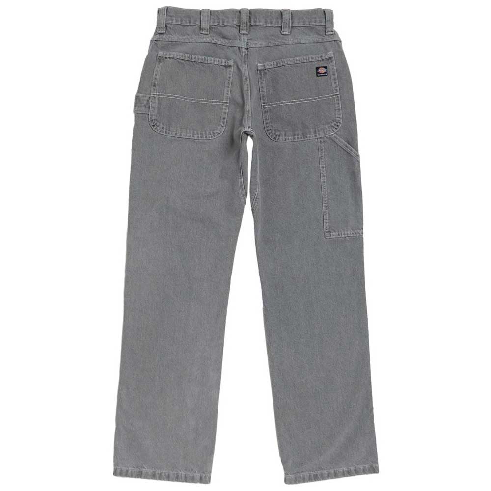 The DDSK68 Loose Fit Denim Pant Carpenter Gray Dickies Skateboarding features reinforced stitching, large front and back pockets, and a small brand patch above the right back pocket—perfect relaxed fit carpenter pants for extra utility.