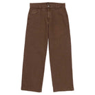 A DDSK68J84 Loose Fit Denim Pant Wingville Brown Tint Wash from Dickies Skateboarding, featuring front and back pockets with button and zipper closure, is laid flat on a white background.