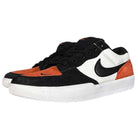 The DV5477-100 Nike SB Force 58 skateboarding shoes feature black laces, a black swoosh, and a color-blocked design in black, white, and Cosmic Clay orange suede on a durable white cupsole.