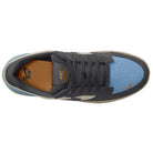 Top view of the DV5477-102 Light Orewood Brown Medium Aah Force 58 Nike SB suede skateboarding shoes, featuring a blue toe box, dark gray sides and laces, white Swoosh, brown lining and insole, durable cupsole, and Nike SB logo on tongue and insole.