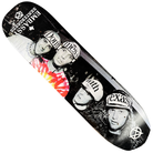 The Don't Mess with Texas Embassy Skateboards Deck 8.5x33.2 Signed Collectible features a black-and-white photo of four skaters—three with helmets labeled Dent, Mess, and Texas—and one leading in a red tie-dye shirt, with Embassy Skateboards at the top left.