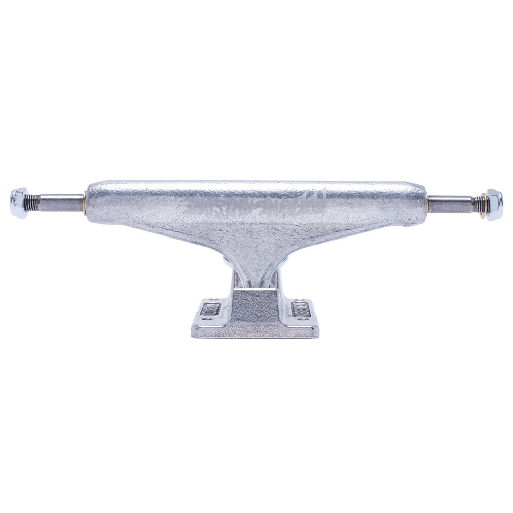 A FA x INDY 169 Hollow Polished Burnt Logo Stage 11 skateboard truck, measuring 8.8 inches across, is viewed from the front, displaying the axle, baseplate, and kingpin against a white background.