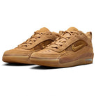 FB2393-200 Flax Brown Air MAX Ishod Nike SB skateboarding shoes feature leather and suede uppers, mesh detailing, visible air cushioning, and gold Nike swooshes on the sides.