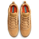 Top view of FB2393200 Flax Brown Air MAX Ishod Nike SB skateboarding shoes with orange insoles and visible ISHOD text. Perforated toe boxes and leather & suede overlays blend style and performance.