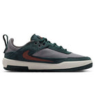 The FN4210-302 Seaweed Red Sepia Medium Ash YOUTH Day One GS Nike SB Shoes feature a low-top design with a dark green and gray mesh upper, brown Nike swoosh, Zoom Air unit, black outsole, and white midsole in side profile view.