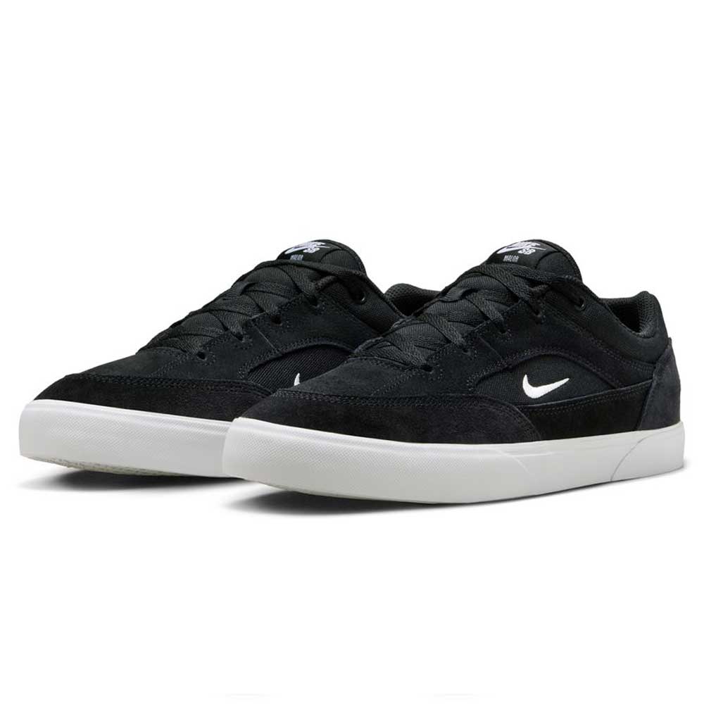 The FV6064001 Black White Malor Nike SB Suede Skateboarding Shoes feature black suede uppers, white soles, and a small white Nike swoosh on the sides, shown against a plain white background.