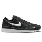 The FV8493-003 Black White PS8 Nike SB shoes feature a leather and knit upper, black laces, white sole, mesh panels, Flyknit text, subtle branding on the side and tongue, and a durable HART outsole for enhanced grip.