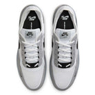 Top view of FV8493004 Grey White PS8 Nike SB Leather Knit Shoes showcasing laces, mesh-style toe box, leather knit details, and Nike SB branding on the tongues.