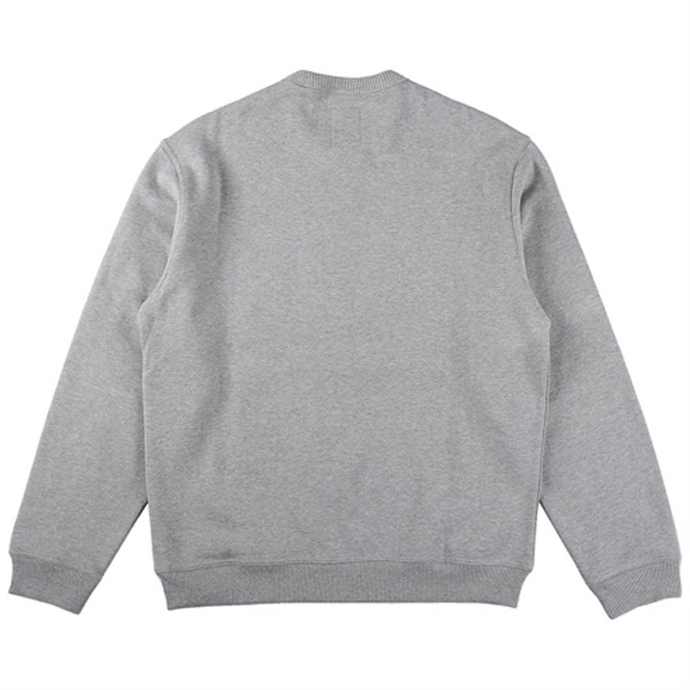 The Gray Melange Sweatshirt Thrasher Magazine x Dickies Skateboarding A88Q4 GYM is a plain light gray, heavy-weight sweatshirt shown flat from the back. It features long sleeves and ribbed cuffs, hem, and collar for a relaxed fit with no visible logos or designs.