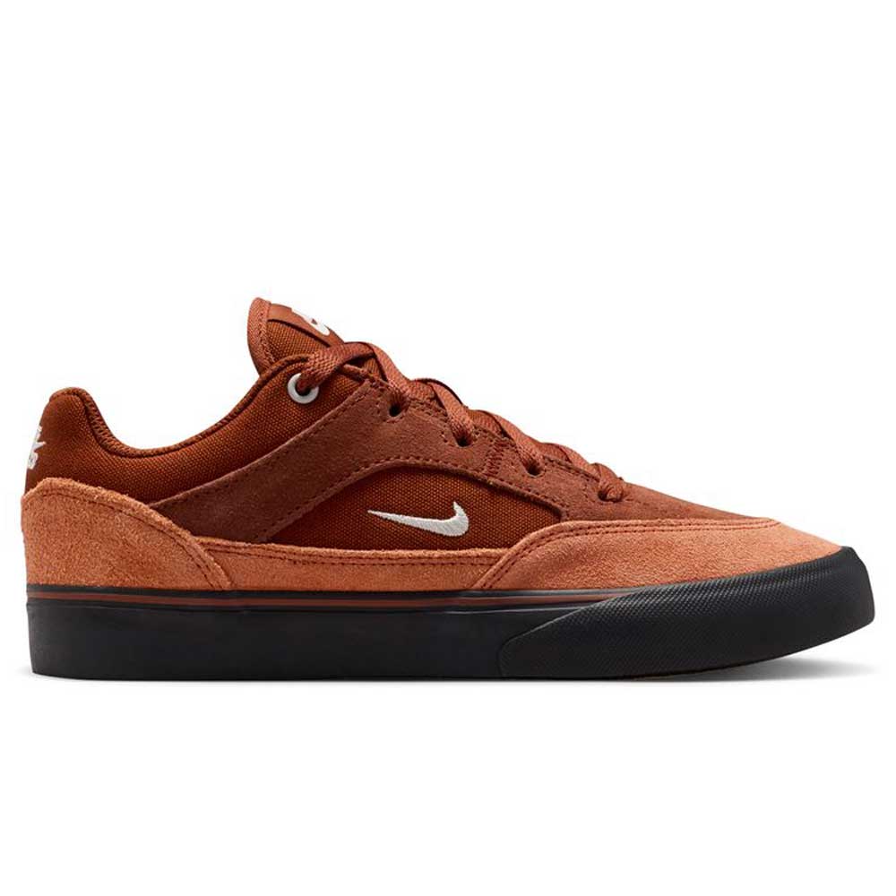 The HF1205200 Cinnamon Light Bone YOUTH Malor GS Nike SB Shoes feature brown suede and mesh panels, a white swoosh, black rubber sole, and brown laces—durable skate shoes designed for everyday wear.