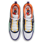Top view of HV1670600 University Red Black Amarillo Navy Air MAX Ishod Nike SB suede leather skate shoes with colorful accents; insoles show cartoon red and black billiard balls with white eyes and surprised expressions.