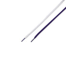 Two shoelaces—one white, one dark purple—each with plastic tips, ideal for customizing your HV1670600 University Red Black Amarillo Navy Air MAX Ishod Nike SB Suede Leather Skateboarding Shoes.