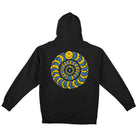 The Happy Classic Black Pullover Hoodie Spitfire features a hypnotic spiral of yellow smiley faces on the back, part of the Kevin Long collab, and made as a heavyweight hoodie for maximum comfort.