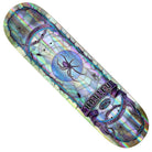 The Hayley Rainbow Cathedral 8.06x31.3 Holographic Real Skateboard Deck features an iridescent pattern, a central black spider, geometric accents, and bold “HAYLEY” text—part of the striking Hayley Rainbow Cathedral collection.
