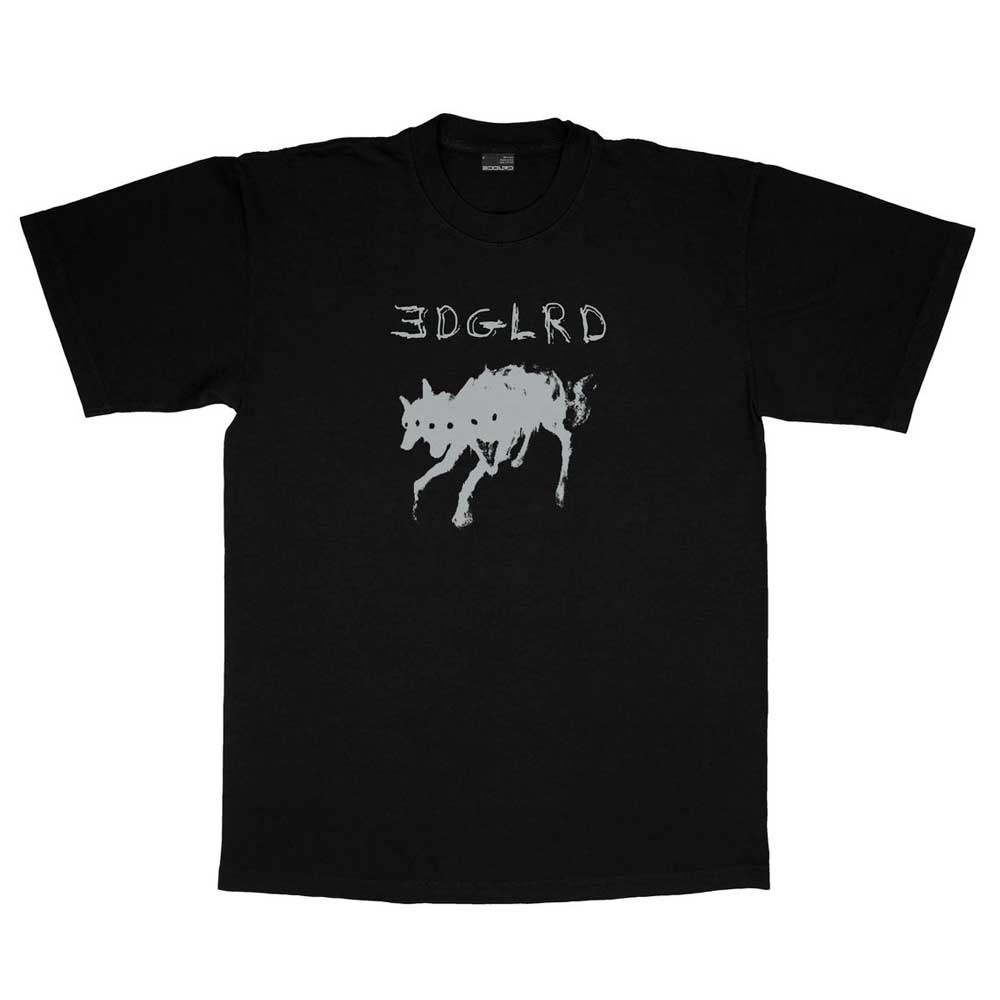 The Hell Hound Tee Black EDGLRD is a black 100% cotton t-shirt with a white, distorted dog graphic and "3DGLRD" text in a rough, hand-drawn style above it.