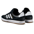 The JI 0846 Black White Gum Tyshawn 2 II Adidas Skateboarding Shoes feature black leather and suede, white stripes, gum soles, and "TOP SALA" in gold on the side, shown from a back and side view on a white background.