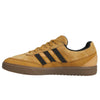 The JI0851 Mesa Black Gum Tyshawn 2 II adidas skateboarding shoe features tan suede and leather, three black stripes, a brown cupsole, tan laces, and black lining. Left side profile view against a white background.