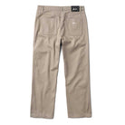 JM5832 Gray Clay Kader Sylla Pant by Adidas shown from the back, features a straight-leg fit, two rear pockets (one with an embroidered Adidas trefoil logo), and a black label on the waistband.