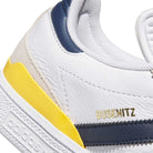 Close-up of JP8604 Brown Navy Busenitz Adidas Skateboarding suede shoes, featuring brown and navy colors, BUSENITZ branding in gold above the stripe, and a textured sole with the Adidas logo.