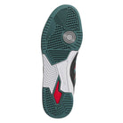 The image shows the sole of the JS4307 Adidas Skateboarding Shoe in Core Black, Preloved Teal, Better Scarlet, and Tekkira, with a geometric tread, central Adidas logo, and circular grip design for cupsole comfort.