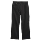 The JX6827 Black Kader Sylla Pant from Adidas features cotton twill fabric, straight legs, front and back pockets, gold rivets, and a button waist closure; shown here against a white background.