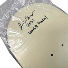 A Justin Henry Quasi VHS and Deck 8.18x31.6 Signed Collectible, partially wrapped in plastic and featuring his handwritten signature, the year 2021, and "World Peace!" in black marker – ideal for any collector.
