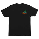 The Kendall Grid Hand Black S/S Heavyweight T-Shirt for men by Santa Cruz features a small, colorful green hand graphic with "Santa Cruz" in orange and yellow on the left chest, displayed flat on a white background.