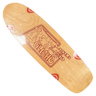 The Mark Gonzales Brothers of Light Guest Cliche Cruiser Deck 8.6x29 Collectible is a wooden cruiser deck with red line art, cartoon graphics, "Cliché" and "Knights of Light" text, red semi-circle edges, and comes without wheels or trucks.