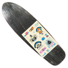 The Mark Gonzales Brothers of Light Guest Cliche Cruiser Deck 8.6x29 Collectible features a black deck with a large beige sticker adorned with colorful skulls, cartoon characters, and unique designs, making it a standout piece.