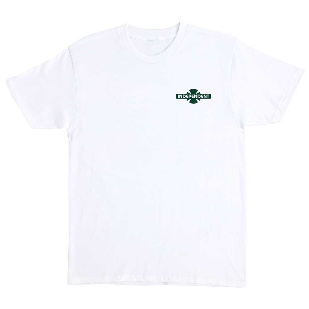 The OGBC Legacy S/S Heavyweight T-Shirt in white features a small green cross and "INDEPENDENT" in black on the left chest—a classic men's skateboarding tee from Independent.