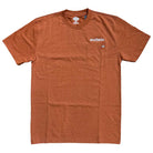 The Old English Pumpkin Southside x Dickies Skateboarding Tee features heavyweight fabric, a rust hue, left chest pocket with "Southside" and a small embroidered logo above it, plus a short-sleeve design.