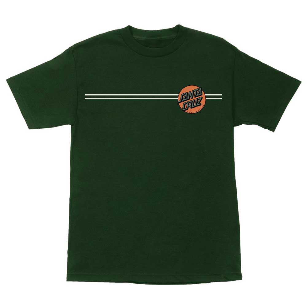 The Other Dot Forest Green Orange Heavyweight Tee for men from Santa Cruz features two white stripes across the chest, an orange basketball graphic, and "Santa Cruz" in black overlapping the lines on the left side.