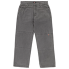 The P415259 Loose Double Knee Woven Denim Jean in Grey Wash by Dickies Skateboarding offers relaxed, straight-leg durability with horizontal knee stitching, front pockets, belt loops, and a small red logo patch on the upper left thigh.