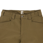 Close-up view of the waistband and front of the P415315 Mike Anderson Dark Olive Twill Pant by Dickies Skateboarding, featuring belt loops, button closure, and zipper fly.