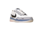 The FV8493004 Grey White PS8 Nike SB Leather Knit Shoes feature a white and gray design with a black swoosh, translucent sole, and signature Air Zoom cushioning, displayed on a plain white background.