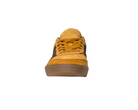 The JI0851 Mesa Black Gum Tyshawn 2 II Adidas skateboarding shoes feature yellow suede, brown laces, black stripes, a gum cupsole, and the adidas logo on the tongue. Shown from the front against a plain white background.
