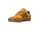 The JI0851 Mesa Black Gum Tyshawn 2 II Adidas Skateboarding Shoes feature mustard yellow leather and suede, black stripes, brown cupsole, and the Adidas Skateboarding logo on the tongue, shown on a white background.